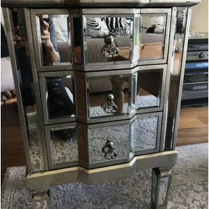 Mirrored Bedside Table Vintage Storage Antique Venetian Glass Cabinet 3 Drawers Unit - Image 2