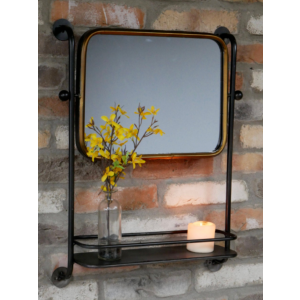 Industrial Wall Mirror Vintage Retro Shelf Rustic Metal Storage Bathroom Cabinet - Image 3