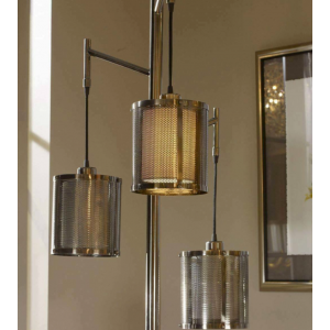 Vintage Floor Lamp Tall Modern Stand 3 Fabric Free Standing Lampshade Metal Industrial Style - Image 2