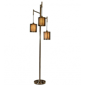Vintage Floor Lamp Tall Modern Stand 3 Fabric Free Standing Lampshade Metal Industrial Style - Image 4