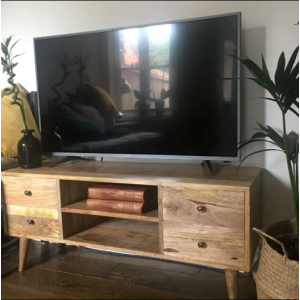 Mid Century TV Unit Modern Danish Cabinet Vintage Scandinavian Style Solid Wood Stand - Image 4