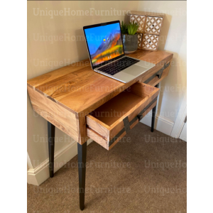 Industrial Writing Table Vintage Computer Console Desk Rustic Metal Office Workstation - Image 3