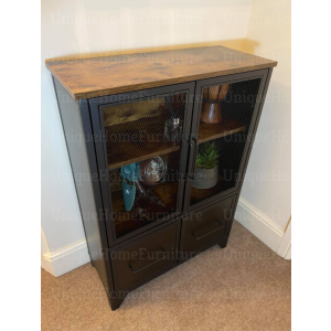 Vintage Industrial Cupboard Rustic Metal Display Cabinet Tall Storage Sideboard Unit - Image 3