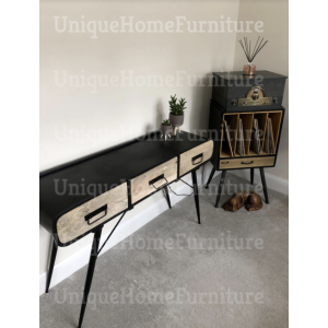 Industrial Computer Desk Vintage Retro Workstation Rustic Metal Writing Console Table Drawers - Image 3