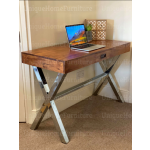 Industrial Computer Desk Metal Study Office Vintage Writing Table Modern Wood Drawer