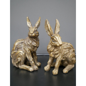 Resin Hare Ornament Set 2 Sitting Rabbit Statue Vintage Style Sculpture Art Deco - Image 3
