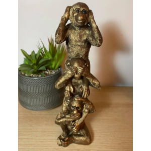 3 Wise Monkeys Tall Bronze Sculpture - Image 2
