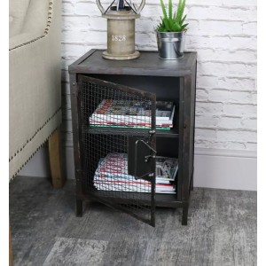 Industrial Bedside Table Rustic Mesh Metal Door - Image 2