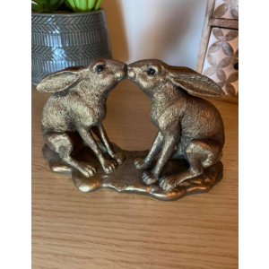 Bronze Hare Ornament Kissing Rabbits Sculpture - Image 3