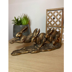 Bronze Hare Ornament Running Rabbits - Image 2