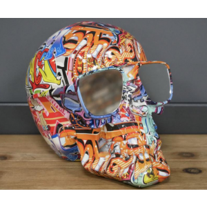 Graffiti Painted Skull Retro Desk Sculpture Mirrored Sunglasses Home Art Decor - Image 6