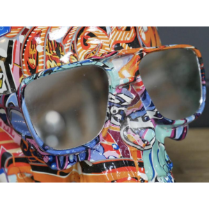 Graffiti Painted Skull Retro Desk Sculpture Mirrored Sunglasses Home Art Decor - Image 2