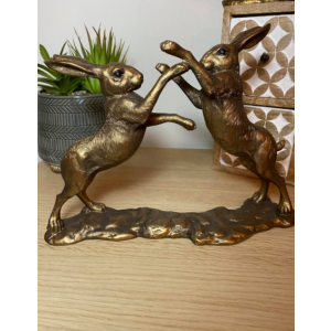 Vintage Hare Ornament Boxing Rabbits Sculpture - Image 3