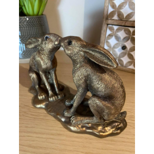 Bronze Hare Ornament Kissing Rabbits Sculpture - Image 4