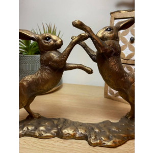 Vintage Hare Ornament Boxing Rabbits Sculpture - Image 4