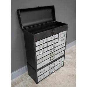 Industrial Chest Drawers Rustic Metal Cabinet Trunk Set 2 Boxes Tall Apothecary Unit - Image 3