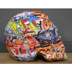 Graffiti Painted Skull Retro Desk Sculpture Mirrored Sunglasses Home Art Decor - Image 5