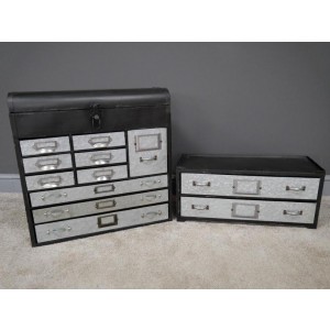 Industrial Chest Drawers Rustic Metal Cabinet Trunk Set 2 Boxes Tall Apothecary Unit - Image 4