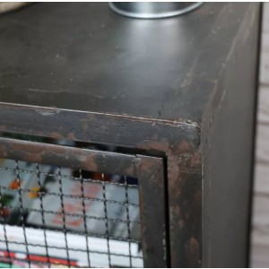Industrial Bedside Table Rustic Mesh Metal Door - Image 3