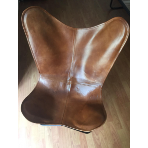 Retro Butterfly Chair Genuine Brown Leather Vintage Industrial Style Metal Seat - Image 7