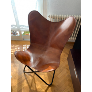 Retro Butterfly Chair Genuine Brown Leather Vintage Industrial Style Metal Seat - Image 3