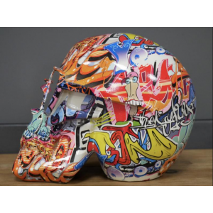 Graffiti Painted Skull Retro Desk Sculpture Mirrored Sunglasses Home Art Decor - Image 3
