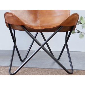 Retro Butterfly Chair Genuine Brown Leather Vintage Industrial Style Metal Seat - Image 9