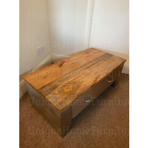 Aviator Style Coffee Table Vintage Industrial Large rustic Solid Wood Storage Drawers - Image 2