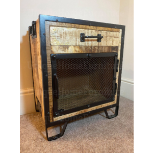 Industrial Bedside Table Vintage Side Cabinet Rustic Metal Stand Solid Wood Unit - Image 5