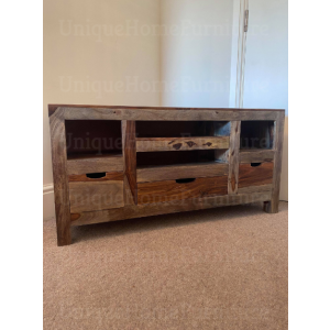 Rustic TV Stand Small Grey Cabinet - Image 2