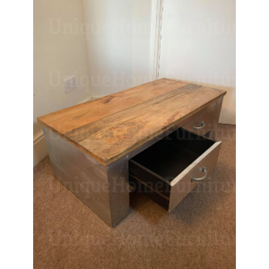 Aviator Style Coffee Table Vintage Industrial Large rustic Solid Wood Storage Drawers - Image 5