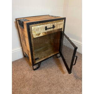 Industrial Bedside Table Vintage Side Cabinet Rustic Metal Stand Solid Wood Unit - Image 3