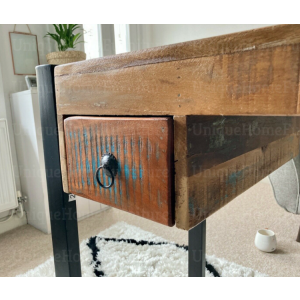 Industrial Computer Desk Rustic Solid Wood Workstation Writing Table - Image 3