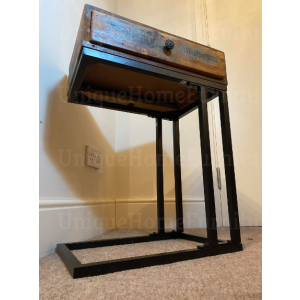 Industrial Side Table Rustic Metal Unit Vintage Retro Solid Wood Coffee End - Image 3