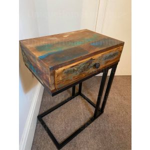 Industrial Side Table Rustic Metal Unit Vintage Retro Solid Wood Coffee End - Image 4