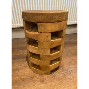 Rustic Side Table Small Coffee Furniture Round Solid Wood End Plant Lamp Stand - Image 4