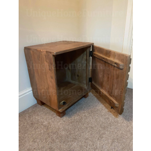 Rustic Bedside Table Small Storage Cupboard Vintage Industrial Solid Wood Cabinet - Image 2