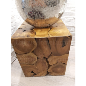 Rustic Side Table Solid Teak Wood Vintage Industrial Style Plant Lamp Stand - Image 3