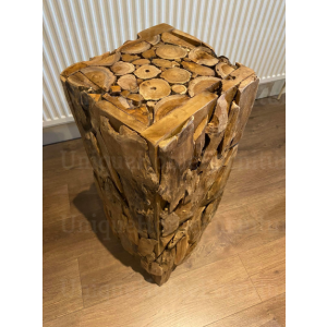Rustic Side Table Tall Plant Lamp Stand Solid Teak Wood Vintage Display Unit - Image 5