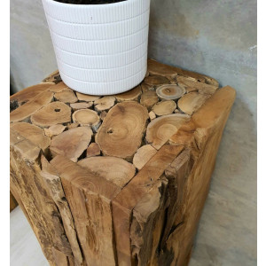 Rustic Side Table Tall Plant Lamp Stand Solid Teak Wood Vintage Display Unit - Image 3