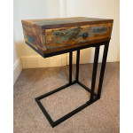 Industrial Side Table Rustic Metal Unit Vintage Retro Solid Wood Coffee End