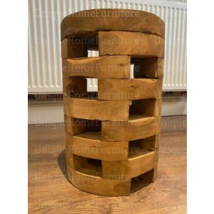 Rustic Side Table Small Coffee Furniture Round Solid Wood End Plant Lamp Stand - Image 3