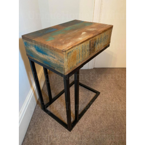 Industrial Side Table Rustic Metal Unit Vintage Retro Solid Wood Coffee End - Image 5