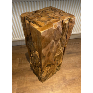 Rustic Side Table Tall Plant Lamp Stand Solid Teak Wood Vintage Display Unit - Image 4