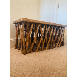 Rustic Coffee Table Solid Wood Unit - Image 5