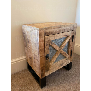 Rustic Bedside Table Vintage Industrial Door Solid Wood Metal Cabinet Unit - Image 3