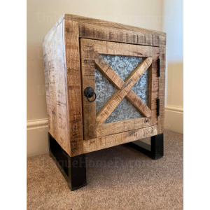 Rustic Bedside Table Vintage Industrial Door Solid Wood Metal Cabinet Unit - Image 4