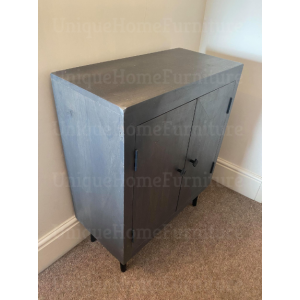 Industrial Side Cabinet Rustic Solid Wood Cupboard Vintage Storage Sideboard - Image 3