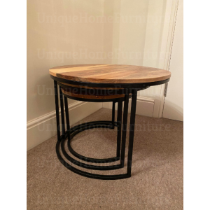 Industrial Nest 3 Tables Rustic Metal Coffee Vintage Style Side End Stand - Image 4