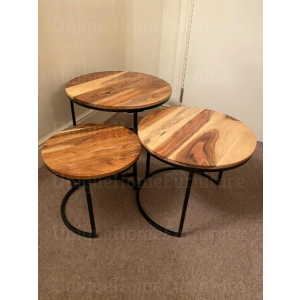 Industrial Nest 3 Tables Rustic Metal Coffee Vintage Style Side End Stand - Image 5